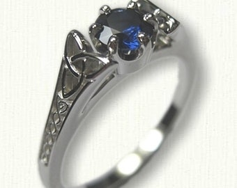 Celtic Bridged Marishelle Style Ring in Sterling Silver set with 5.0 mm Round Synthetic Stone (12 stones to choose from). RR03073A Medium