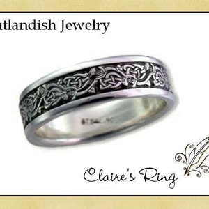 Claire's Ring, GEGRAVEERD 'da mi basia mille', Sterling 925, met/zonder antiek. Originele Diana Gabaldon Thistle Ring Heeft een maattabel afbeelding 1