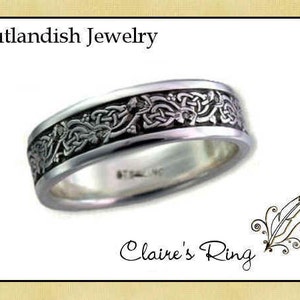Claire&#39;s Ring, ENGRAVED &#39;da mi basia mille&#39;, Sterling 925, With/Without Antiquing.  Original Diana Gabaldon Thistle Ring (Has a sizing bar)