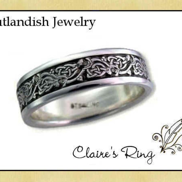 Claire's Ring, ENGRAVED 'da mi basia mille', Sterling 925, With/Without Antiquing.  Original Diana Gabaldon Thistle Ring (Has a sizing bar)