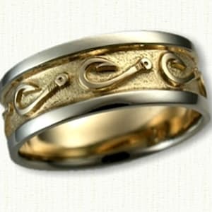 Vishaaktrouwring met een breedte van 7-8 mm (sterling, 14 kt goud of 14 kt tweekleurig goud)