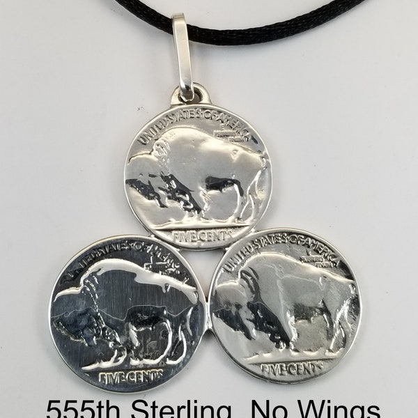 555th "Triple Nickel" Pendant WITH or WITHOUT Jump Wings in Sterling Silver on Black Cord (SL05210A/B) - 555th Parachute Infantry Battalion