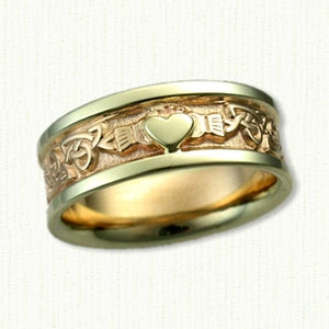 Celtic Claddagh & Triangle Knot Wedding Band with Raised Heart