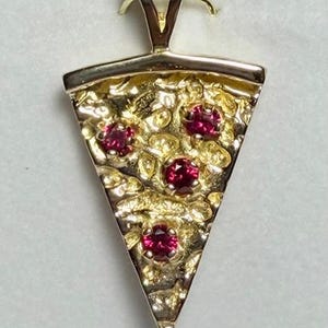 Large Pizza Slice Pendant with Four 3mm Imitation or Genuine rubies (SS03884A) - 11/16" x 1" size