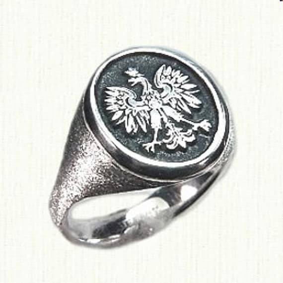 Polish Eagle Signet Ring With Oval Flat Top Insignia Polish Eagle Signet Ring With Oval Flat Top Insignia