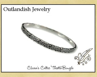 Claire's Celtic Highland Thistle Bangle Bracelet - Sterling Silver WITH or WITHOUT Antiquing (#BR01088) - Beautiful Outlandish Jewelry