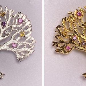 Custom Family Tree Mother&#39;s Brooch / Pin in Sterling Silver - Select 5-20 SIMULATED Birthstones (2.5mm) - Great Gift for Mom or Grandma!