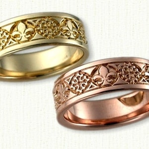 Fancy fleur-de-lis met Occitaans kruis trouwring (7 mm breed)
