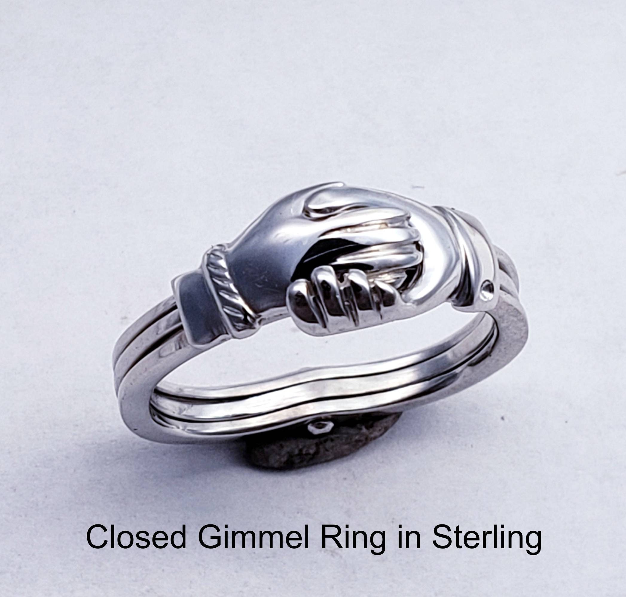 Sterling Silver Gimmel Ring With 14kt Rose Gold Heart Sterling Silver Gimmel Ring With 14kt Rose Gold Heart