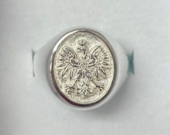 Polish Eagle Signet Ring with Oval Flat Top Insignia (RR02552) - Sterling Silver