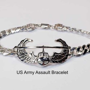 US Army Air Assault Bracelet in Sterling Silver (#SS08545) with Helicopter and Wings Badge