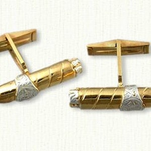 Cigar Cuff Links in Sterling Silver with or without 18kt Electroplating or Antiquing - 3 dimensional (SS04006)