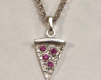 Small Pizza Slice Pendant with Four 2mm Imitation or Genuine rubies (#SS03968A)