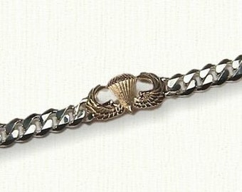 Vintage WWII Sterling Silver Air Force Wing Bracelet: Heavy Curb