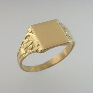 Custom Engravable Scroll Signet Ring with Rectangular Top (#1575) - Machine or Hand engraved with up to 3 Initials