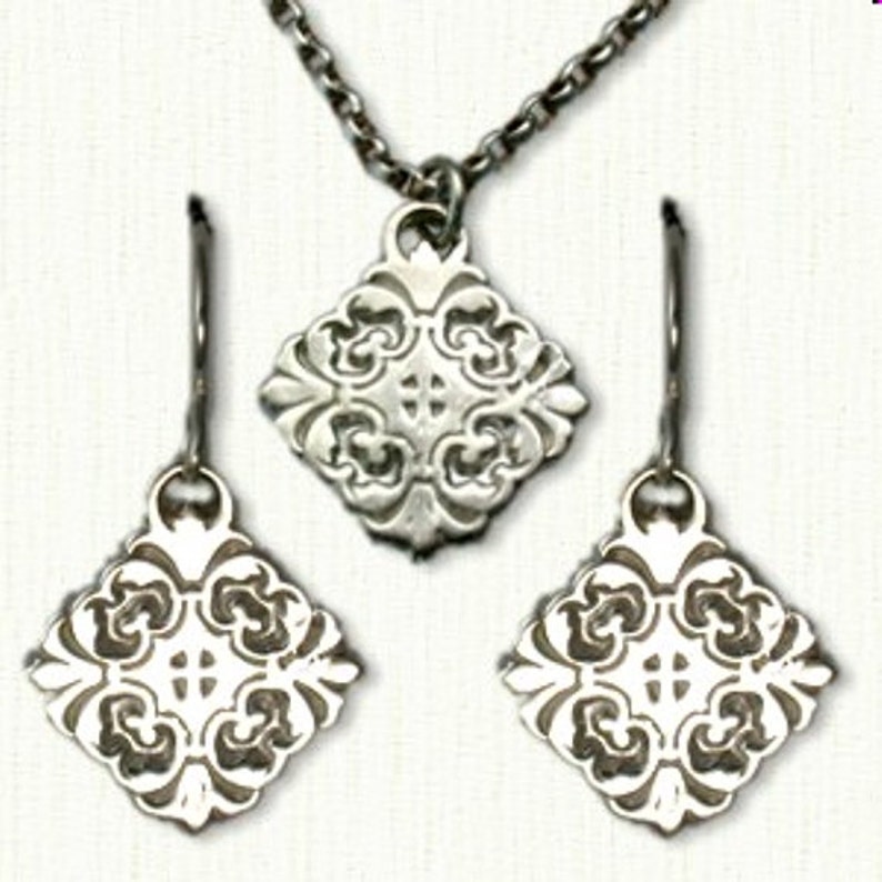 Beautiful Set Available In All Metals Fleur de Lis Necklace and Earring Set
