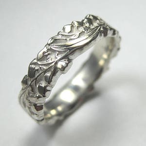 Sculpted Lily of the Valley Wedding Band (4-5 mm width) in Sterling Silver