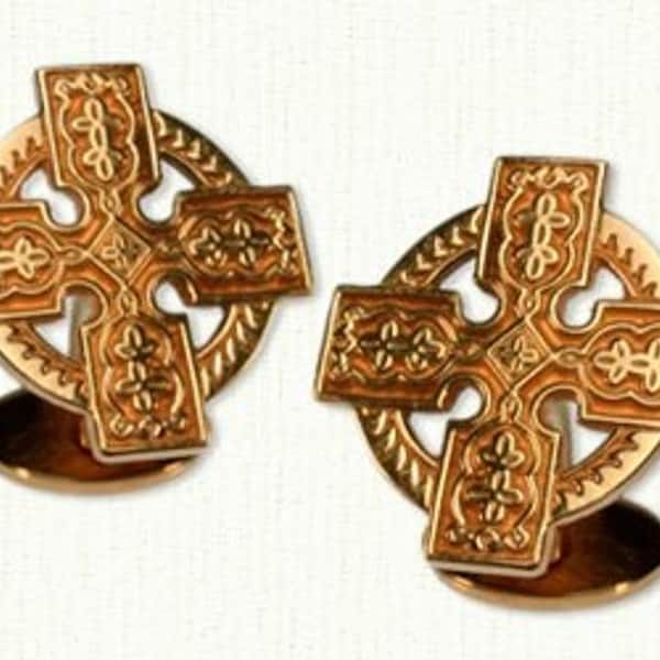 Celtic Elsinore Knot Cross Cuff Cuff Boutons (CR101A) - Montré en plaqué or sterling