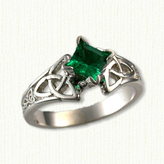 Oval Emerald & Diamond Three Stone Celtic Ring,… | My Irish Jeweler
