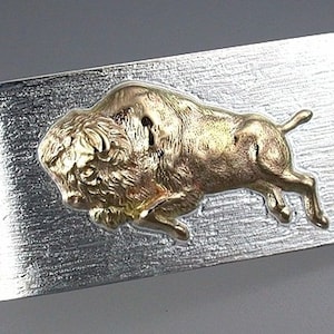 Charging Buffalo Money Clip with Raised 3-D Buffalo (SS03771A). Shown in Sterling with 14kt Yellow Buffalo