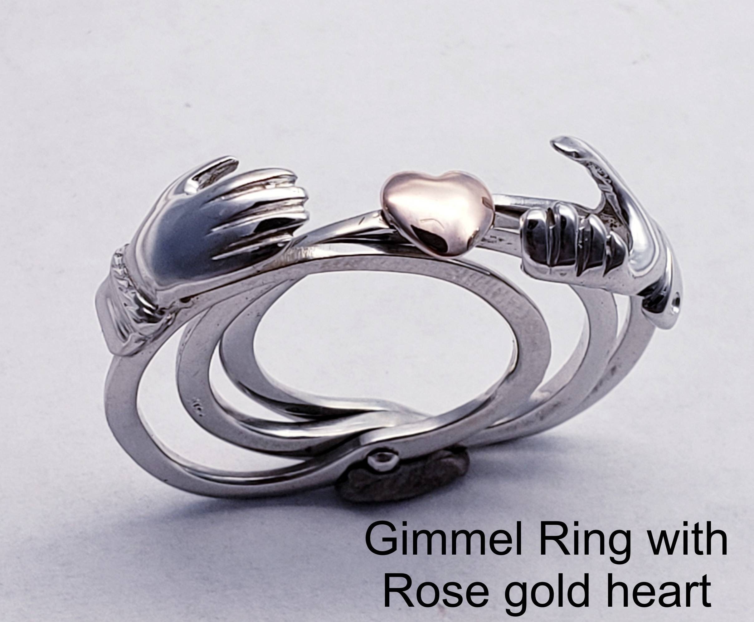 Sterling Silver Gimmel Ring With 14kt Rose Gold Heart