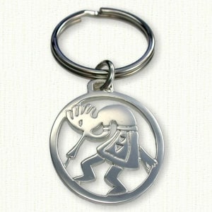 Kokopelli Key Tag, Pendant OR Cuff Links in Sterling Silver - Oval pierced out style