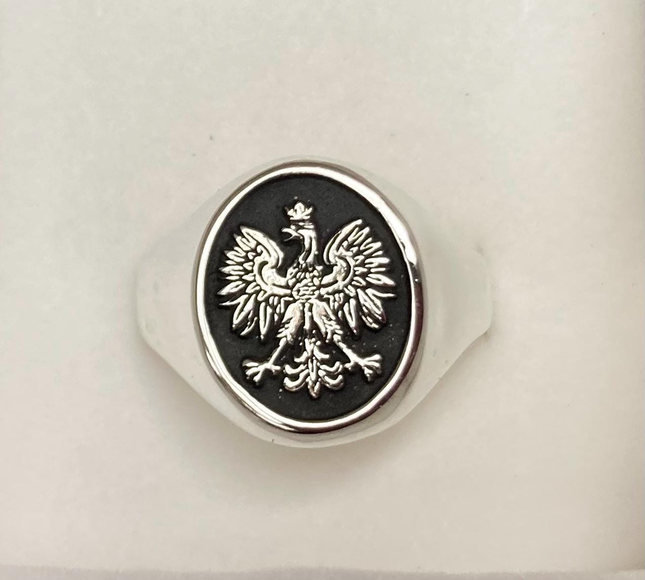 Polish Eagle Signet Ring With Oval Flat Top Insignia Polish Eagle Signet Ring With Oval Flat Top Insignia
