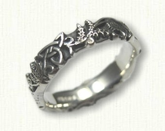 Celtic Triangle Knot with Thistles Wedding Band - Sterling Silver - Sculpted Style (5-6 mm)