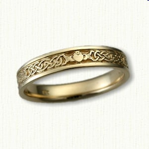 Celtic Lindesfarne Knot with Claddagh Wedding Band (4mm, Narrow)