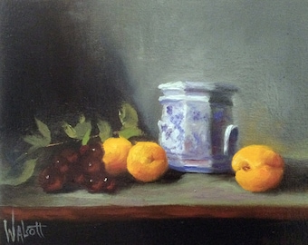 Original Art Oil Painting, "Still Life with Apricots" by Jason Walcott