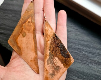 Doorknocker Triangle Earrings with Patina