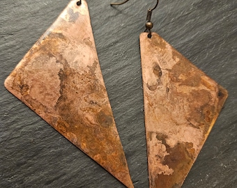 Angular Copper Earrings with Patina