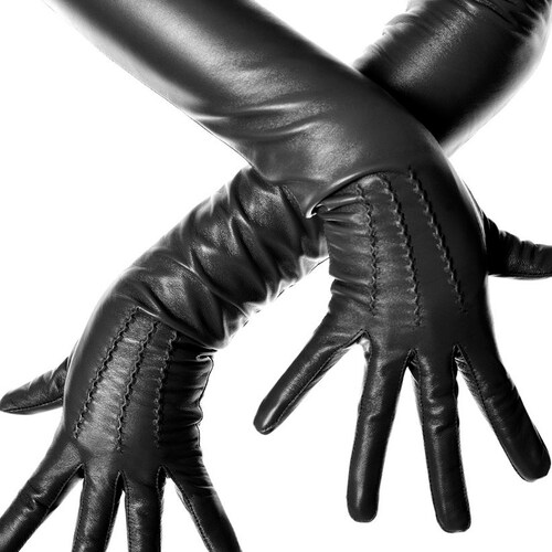 Long Black Leather Opera Gloves Vintage Pattern Button Wrist Etsy