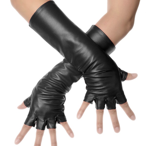 Fingerless mid length Leather Gloves