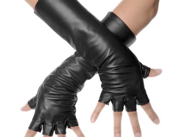 Fingerless mid length Leather Gloves