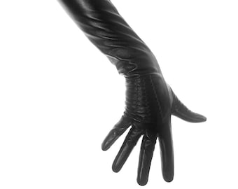 Extra Long Black Leather Opera Gloves 70 cms