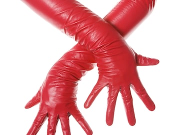 Lipstick Red Leather Opera Gloves