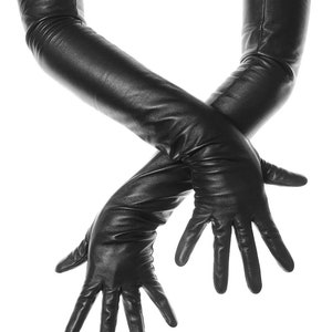 Long Black Opera Leather Gloves