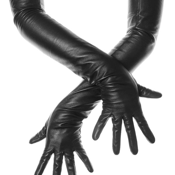 Long Black Opera Leather Gloves