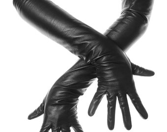 Long Black Opera Leather Gloves