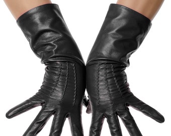 Black Mid Length Leather Gloves