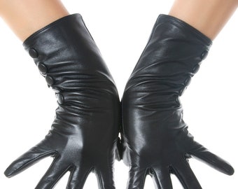 Button Leather Gloves