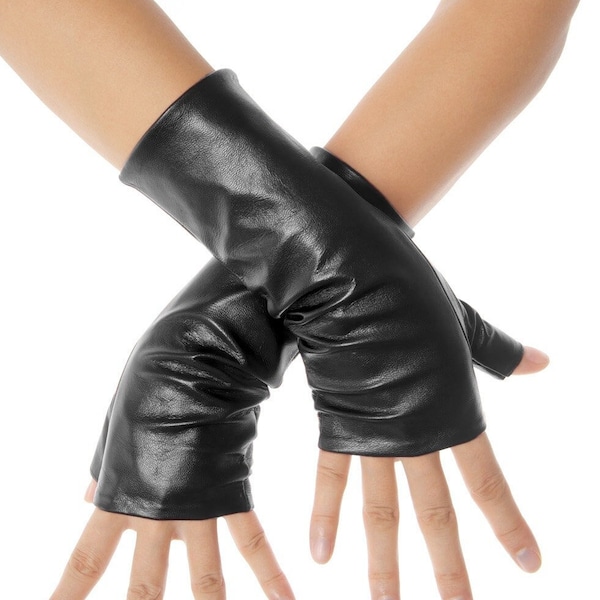 Leather Mittens Short Fingerless Gloves