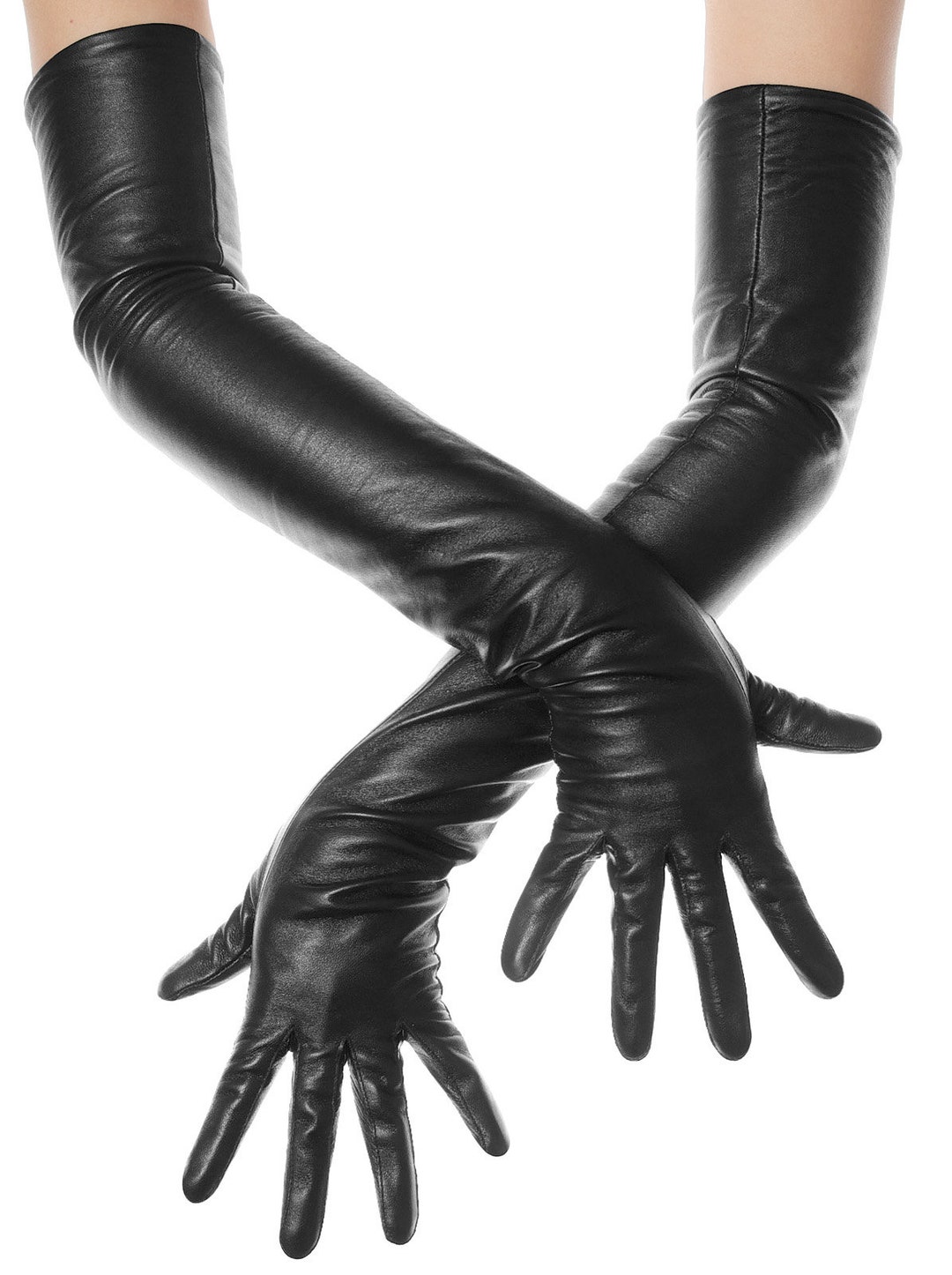 Long Black Opera Leather Gloves - Etsy