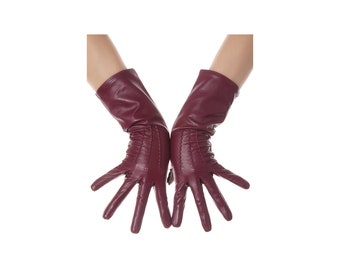 Burgundy Mid Length Leather Gloves