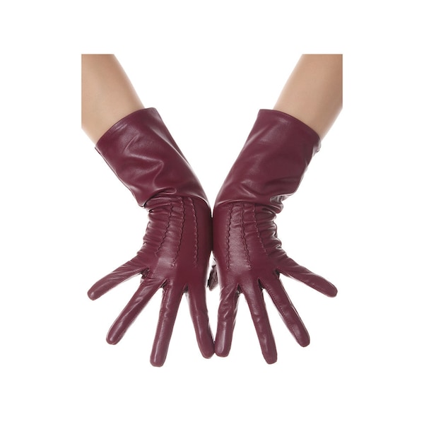 Gants en cuir mi-longs bordeaux