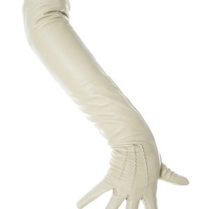 Long Beige Leather Opera Gloves Vintage Pattern Button Wrist image 2