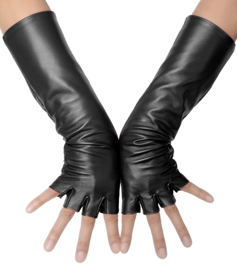 Fingerless Mid Length Leather Gloves - Etsy