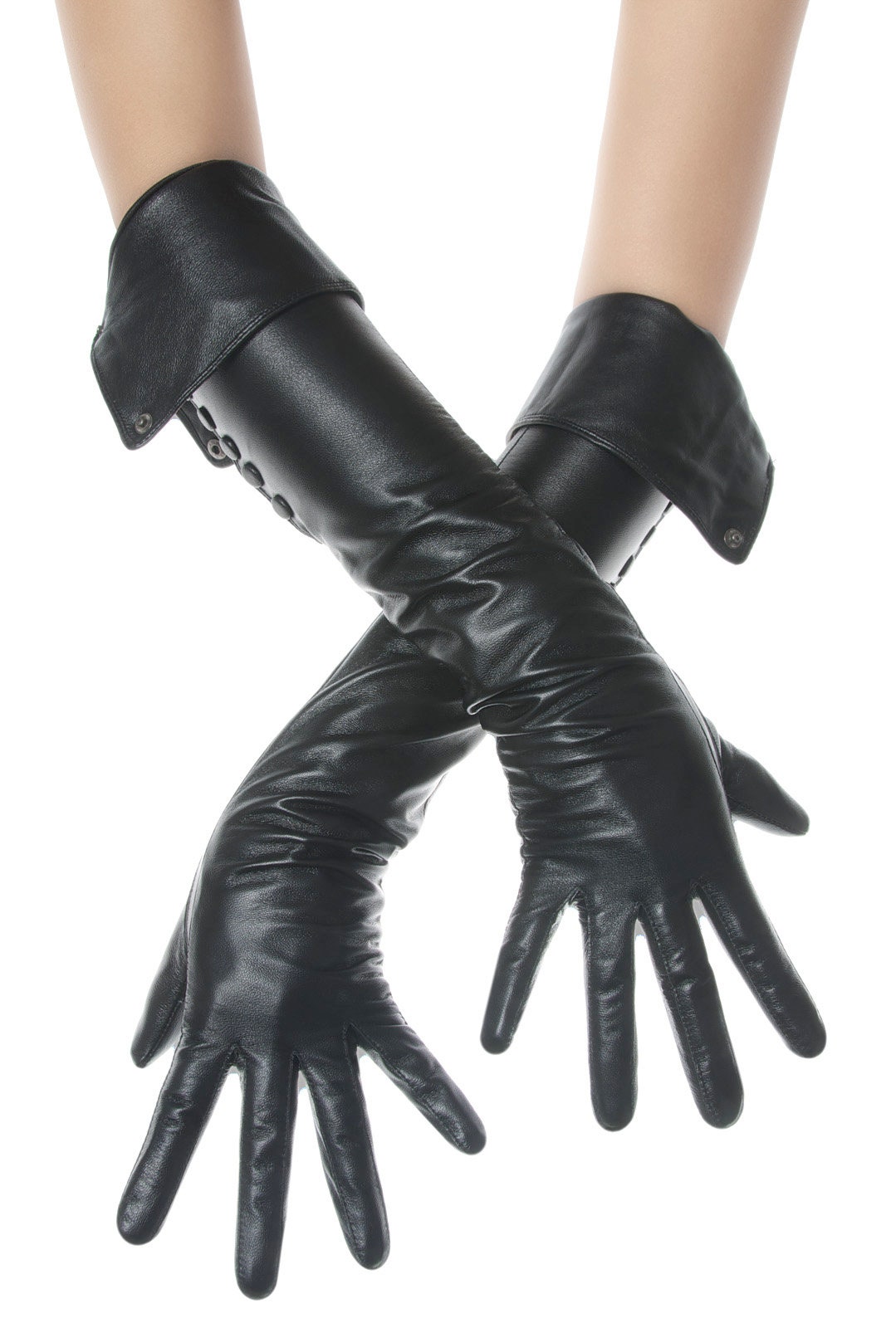 Black Leather Opera Gloves Fold Down Side Buttons - Etsy
