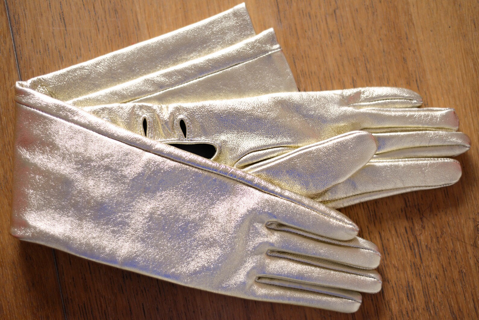 Long Gold Leather Opera Gloves Vintage Pattern Etsy